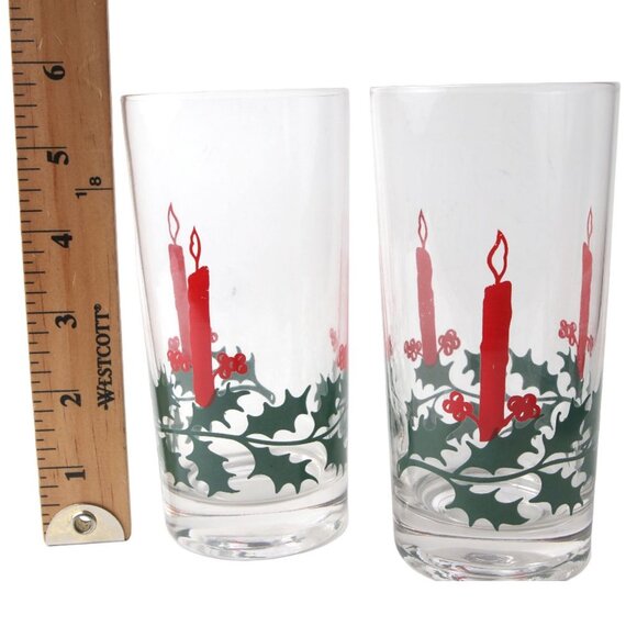Vintage Daytons Christmas Drink Glasses Tumbler Highball Candle Holly Red Green - Picture 3 of 9